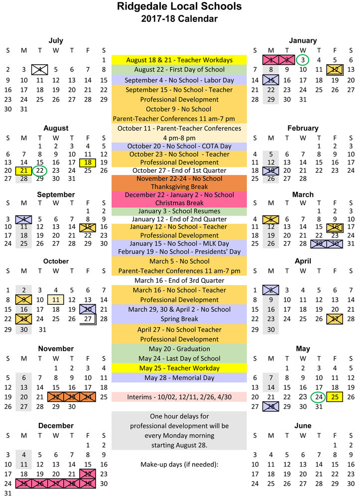 2017-2018 School Calendar